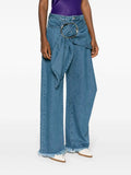 Zingj Spring New Fashion Personality Trend Wind Pleated Metal Decoration Splicing Design Sense High Waist Jeans