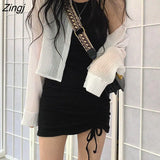 Dress Women Sexy Black Shirring Hot Girls Summer Dresses Slim Fashion New Korean Party Mini Club Harajuku