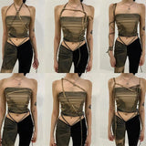 Zingj Polyester 2023 Hot Summer Women's Lace-Up Print Slim Crop