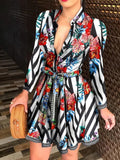 Women Printed Long Sleeve Dress Casual Bandage Mini A-line Dresses Sexy Party Summer Feminias Vestidos Women