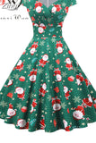 Party Dress Women 2023 Short Sleeve V Neck Elegant Vintage Print Xmas New Year Prom Sundress 3XL