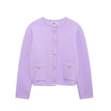 New Gold Buckle Trim Knitted Coat