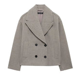 Women's Clothing Explosion Double Buckle Wool Blending Double Buckle Dress Short