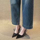 Classic Simple Gray High-Heeled Women's Sharp Head Behind A Word Buckle With Commute Banquet Fine
