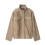 New Fashion Temperament Women's Suedo Texture Leather Coat