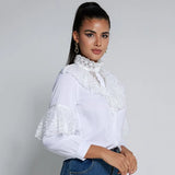 Collar Ruffled Lace Cotton Blouses Women Fashion Korean Autumn Vintage Shirts Woman Sweet Loose Clothes Ladies Tops