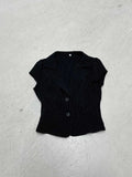 Hottie Wind Depth V Collar Striped Shirt Two Buckle Cardigan Waist Type Short-Sleeved Commuting Base