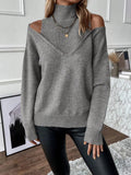 And Winter Women's Knitted Shoulder Half-High-Neck Solid Color Thread Temperament Casual