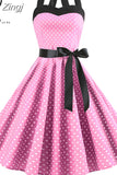 Halter Party Dress Women Summer Backless Vintage Dresses Retro Rockabilly Swing Robe femme Elegant Midi