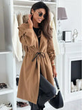 Autumn And Winter New Temperament Fashion Collar Tender Long Solid Color Hair Coat Waist Women's
