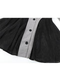Dress Tulle Patchwork Women Fall Popular Dress Design Stylish Ladies Solid Retro Button Temperament Dress Chic