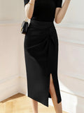 Women's Skirt Asymmetrical A-line 2023 Summer High Waist Solid Sexy Skirt Knee-Length Empire Chiffon Basic Woman