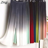 Women Wide Leg Chiffon Fashion Gradient Various Colors Leisure Loose Elastic Waist Folds Ankle-length Breathable