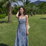 Zingj Holiday Backless Dress Super Fairy National Wind Halter Dress Beach Beach Temperament Blue Chiffon