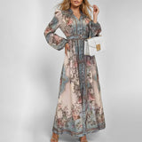 Dress Women's New Elegant Temperament V-Neck Fashion Print Long-Sleeved