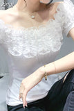 Sexy High Quality Cotton Ruffled Shirt Women Tops Short Sleeve Blouse 2023 Slim Blusas Chic Top New Blouse Clothes