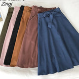 Midi Skirt Women For Autumn Winter 2022 Fashion Casual Ladies Koeran Blue Pink Green High Waist Skirt