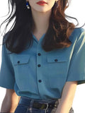Dopamine Wears A Special Small Shirt High-End Shirt Gas Age-Old Blue Short-Sleeved Shoulder Shirt