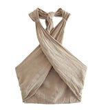 Women's Clothing INS Burst Cross Hanging Neck Top Trousers Set Fashion