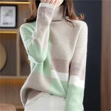 Zingj New 2023 High Collar Color Loose Lazy Wind Sweater Women's Korean Version Versatile Fashion Sweater-Outfit