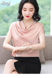 Woman Blouses 2023 Satin Women Tops Summer Short Sleeve Blouse Pile Collar Women's Elegant Blouses Female Clothing