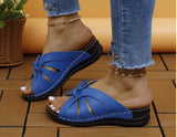 Bow Slope And Flat-Bottomed Cool Slippers 2025 New Solid-Color Fish Mouth Hollow Hole