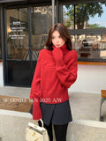 Xixi 2025 Winter New Korean Style Temperament High-Necked Jabs Long-Sleeved Knit Sweater Tops Women