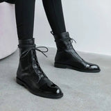 Korea 100 British comfortable tie leather tip low heel Martin boot woman flat bottom short