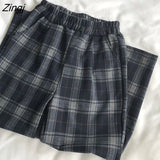 Women Fall Winter Casual Vintage Cozy Female Plaid Harajuku Street Elegant Chic Basic Harem Trouser Ins Ankle-length