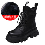 Layer Of Cow Skin Leather Pine Cake Foam Thick Base Lightweight Martin Boots Women Autumn And Winter Engren Wind Height Locomotive Boots Single