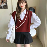 Vest Women Striped V-neck Sleeveless Sweaters Womens Daily Outwear Chic Simple All-match Korean Fashion Knitted