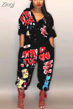 New Style Brand Fashion Hip Hop Style Women Jumpsuit Special Letter Turn Down Collar Half Sleeve Romper