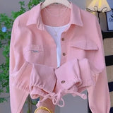 And Autumn New Polo Collar Loose Shirt With Open Shirt Under The Shirt Jacket Female Pink Rope
