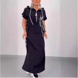New Middle-Year Mother Fashion Casual Women's Dress Stitched Zippered Hat Dress