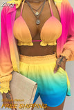 Summer 3 Piece Set Outfits Women Fashion Sexy Beach Style Printed Suspender Shirt Shorts Suit Three Piece Set