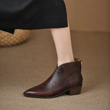 Vintage Short Tube Martin Boots British Style Soft Leather Middle Heel Western Boots Women's Ankle Boots Thick Heel Pointed Head 2025 New