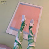 Aesthetic Print Mesh Y2K Thin Leggings Women Trousers Casual High Waist Skinny Clothes Lady Jogger Pant Female
