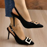 High-Heeled Sandals Women's New Pointed Back Empty Metal Buckle Sandals Fine