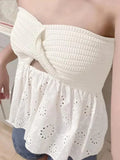 Knot Front Knit Embroidered Tube Top- Outfit