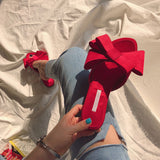 flat slippers women's shoes 2019 Korean version of the summer new large bow satin round head sandals Wild half
