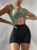 2022 New Solid Color Flat-Angled Trousers Hollow Conjoined Swimsuit