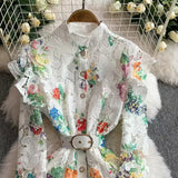 Court High-Grade Shattered Floral Dress Women Summer Horn Cuff Belt Thin Design Super Fairy Temperament