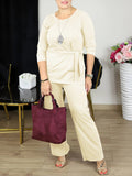 Women's Clothing Spring And Autumn Loose Large-Size Round-Neck Strapped Trousers Casual Fashion Two