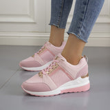 Leisure Thick-Sed Airable Sneakers Women's Slope Heel With Mesh Color Panel Shoes