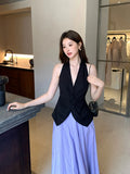 Xixi 2025 Summer New Thin Temperament With Pure Color Kinky Sky Silk Shirt Small Vest Top