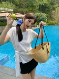 Xixi 13 Line 2025 Summer New Temperament Round Collar Bottom Strap With Short-Sleeved T-Shirt Top