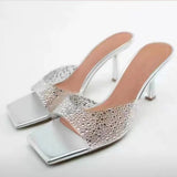 Zingj Summer New Style Slippers Female Transparent Diamond Square Head A Character High With Fashion Large Size