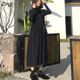 Sleeve Dress Women Knitted Stretch Soft Elegant Pure Fall Spring Lady Knitwear All-match Ulzzang Pregnant Vestido