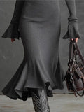 Fashion Elegant Temperament Zippered Horn Sleeve Knitted Fishtail
