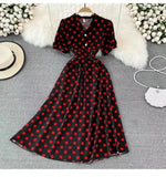 Summer French Retro Skinny Bubble Short-Sleeved V-Neck A-Shaped Dress Elegant Temperament Long